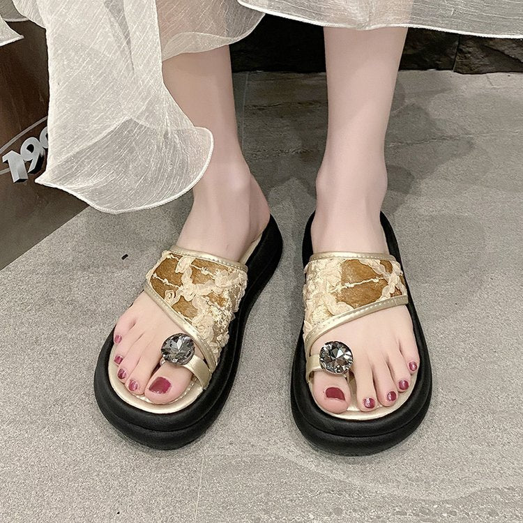 Damen trendige Flip-Flops mit floralem Dekor und funkelndem Schmuckdetail R&B