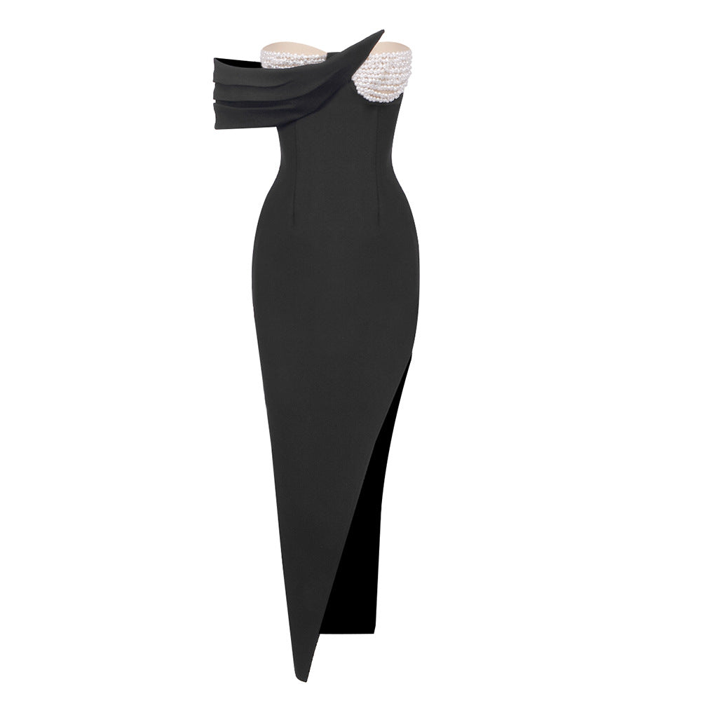 Damen Elegantes Abendkleid mit asymmetrischem Design und liebevollen Perlenakzenten R&B