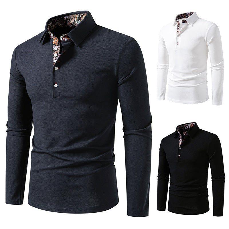 Herren Langarm Poloshirt mit außergewöhnlichem Kragen-Design R&B