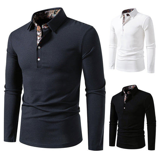 Herren Langarm Poloshirt mit außergewöhnlichem Kragen-Design R&B