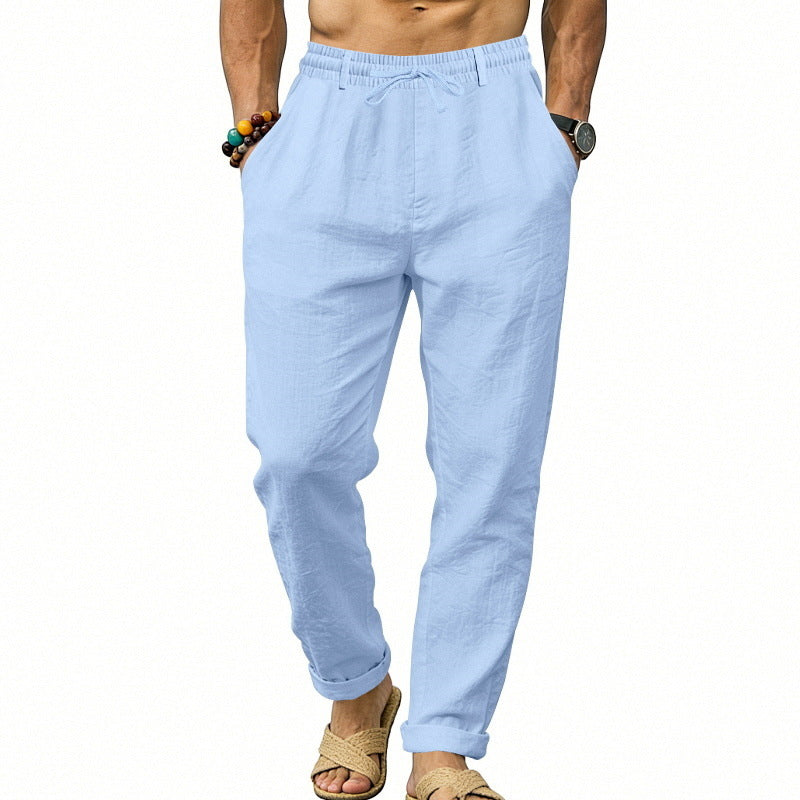 Herren nan luftige Leinen-Relaxhose mit elastischem Komfortbund und geradem Bein R&B
