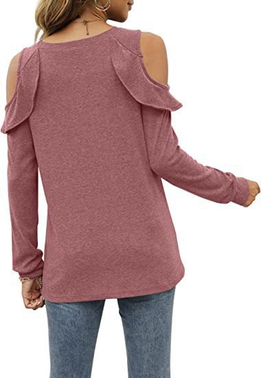 Damen Elegantes Langarmoberteil mit Rüschendetails und Kalt-Schulter Design R&B