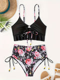 Damen Bikini-Set mit verspieltem Blumenmuster und seitlichem BindR&Band R&B