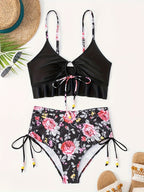 Damen Bikini-Set mit verspieltem Blumenmuster und seitlichem BindR&Band R&B