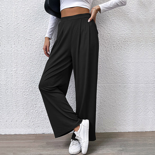 Damen weite Chinohose mit elegantem Faltenwurf und hohem Bund R&B