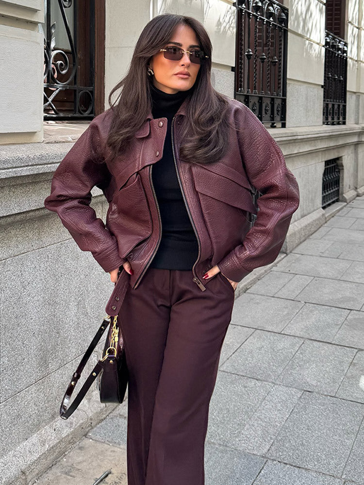 Damen Kunstlederjacke mit modischem Schnitt und praktischen Taschen R&B