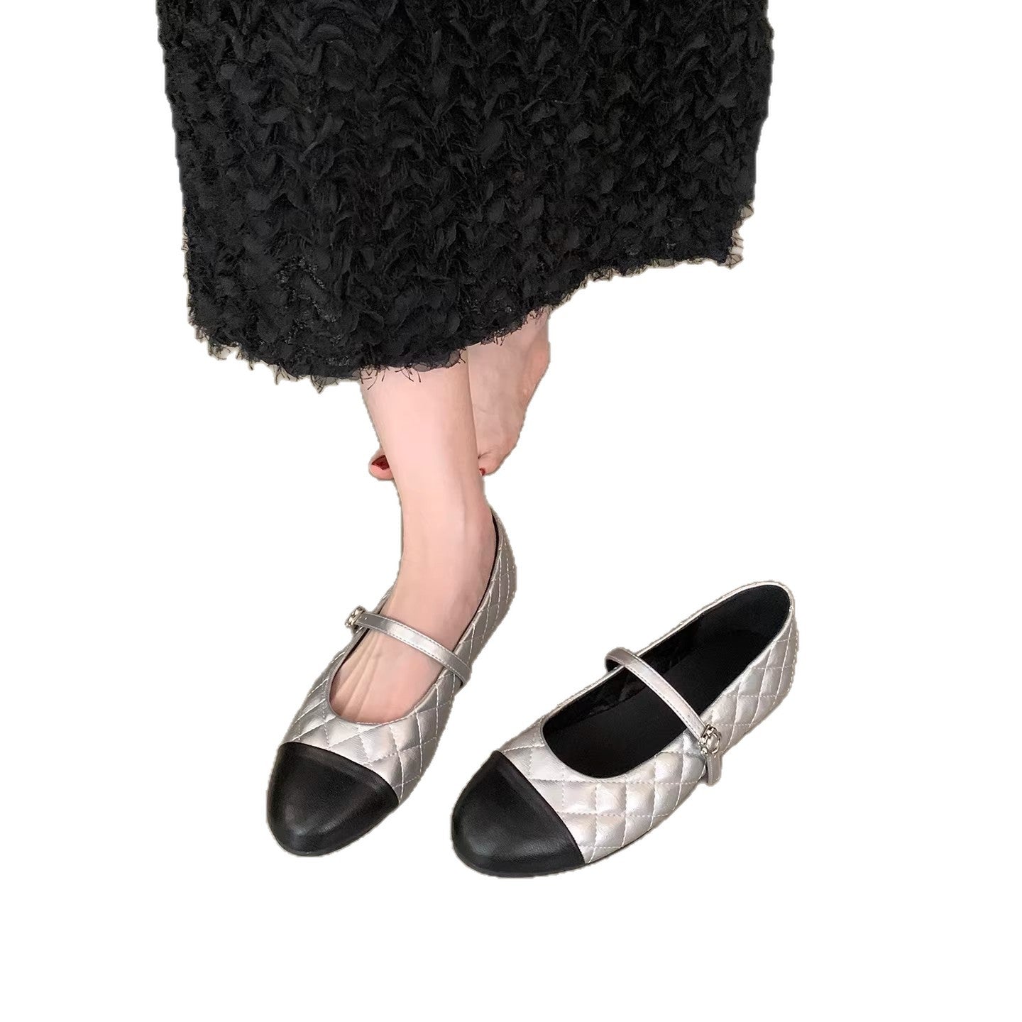 Damen Ballerinas mit elegantem Riemen und glänzendem Metallakzent R&B