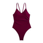 Damen Einteiler Badeanzug mit elegantem V-Ausschnitt und hohem Beinausschnitt R&B