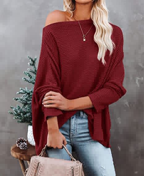 Damen lässiger Off-Shoulder Pullover im Strukturdesign R&B