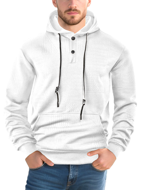 Herren nan strukturierter Kapuzenpullover mit Druckknopfleiste und Kängurutasche R&B