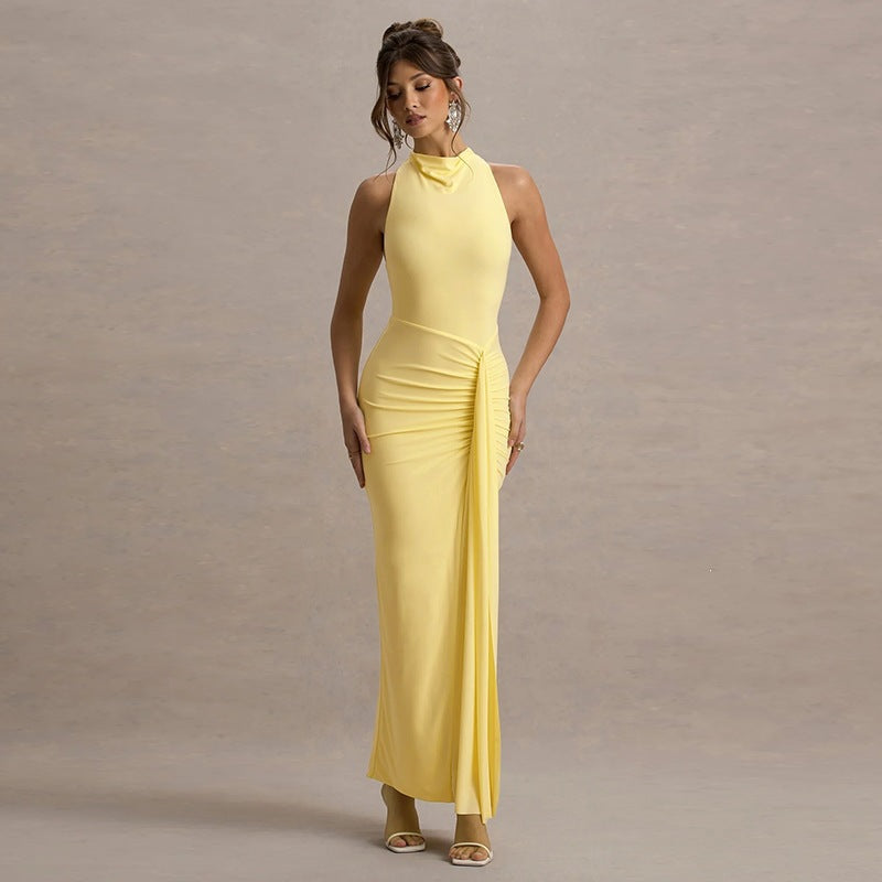 Damen Elegantes Maxikleid mit hochgeschlossenem Design und raffinierter Drapierung R&B