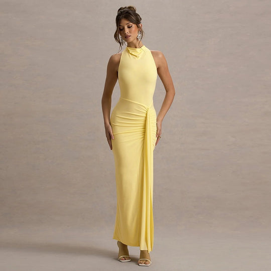Damen Elegantes Maxikleid mit hochgeschlossenem Design und raffinierter Drapierung R&B
