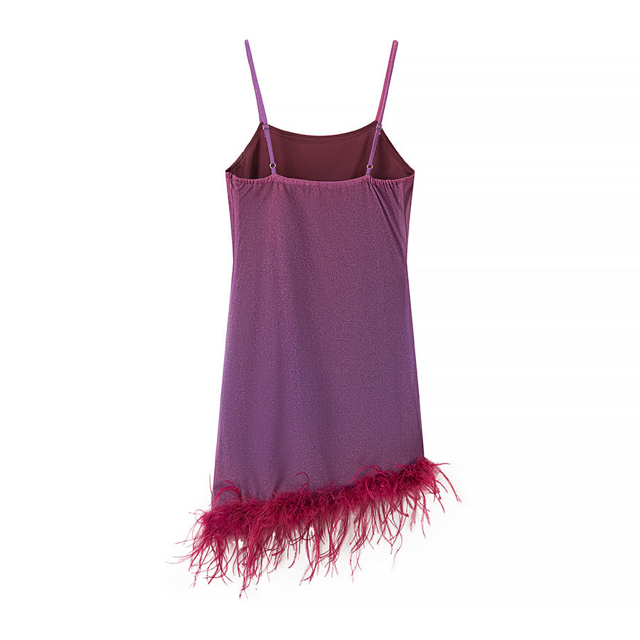Damen Glamouröses Rüschenkleid mit Spaghetti-Trägern und federförmigem Saum R&B