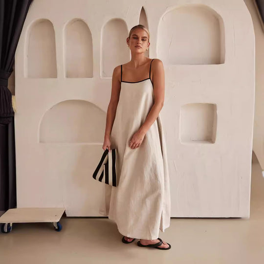 Damen luftiges Maxikleid mit feinen Trägern und sorgenlosem Schnitt R&B