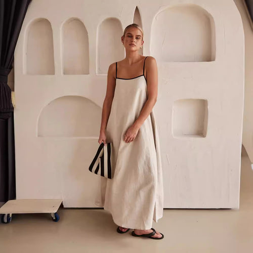 Damen luftiges Maxikleid mit feinen Trägern und sorgenlosem Schnitt R&B