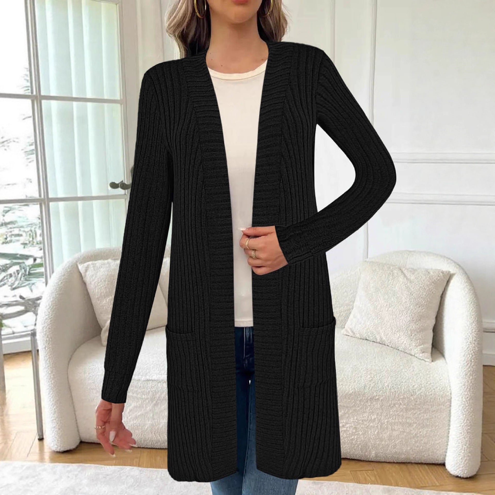 Damen Strickcardigan mit feinem Rippdesign und praktischen Taschen