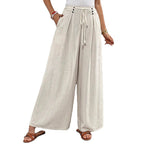 Damen Weit geschnittene Leinenhose mit verstellbarem Bund R&B