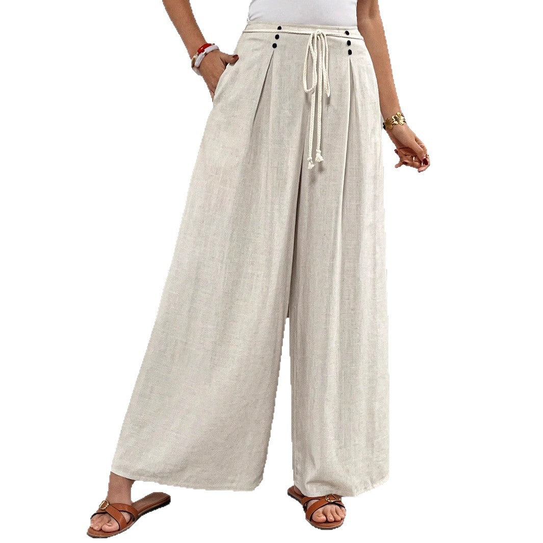 Damen Weit geschnittene Leinenhose mit verstellbarem Bund R&B