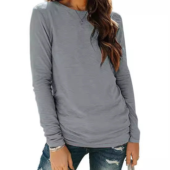 Damen Langarm-T-Shirt aus hochwertiger Baumwolle mit Rundhalsausschnitt R&B