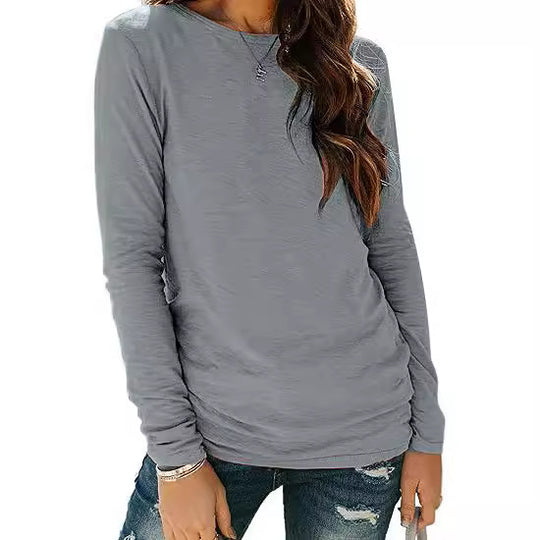 Damen Langarm-T-Shirt aus hochwertiger Baumwolle mit Rundhalsausschnitt R&B