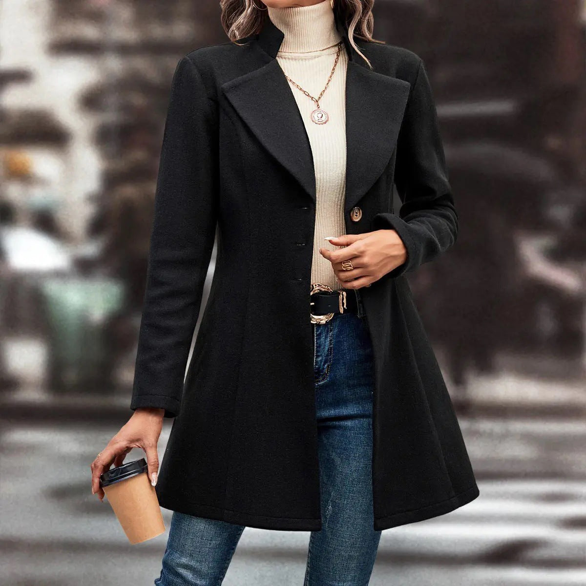 Damen Elegante Wool-Langjacke R&B