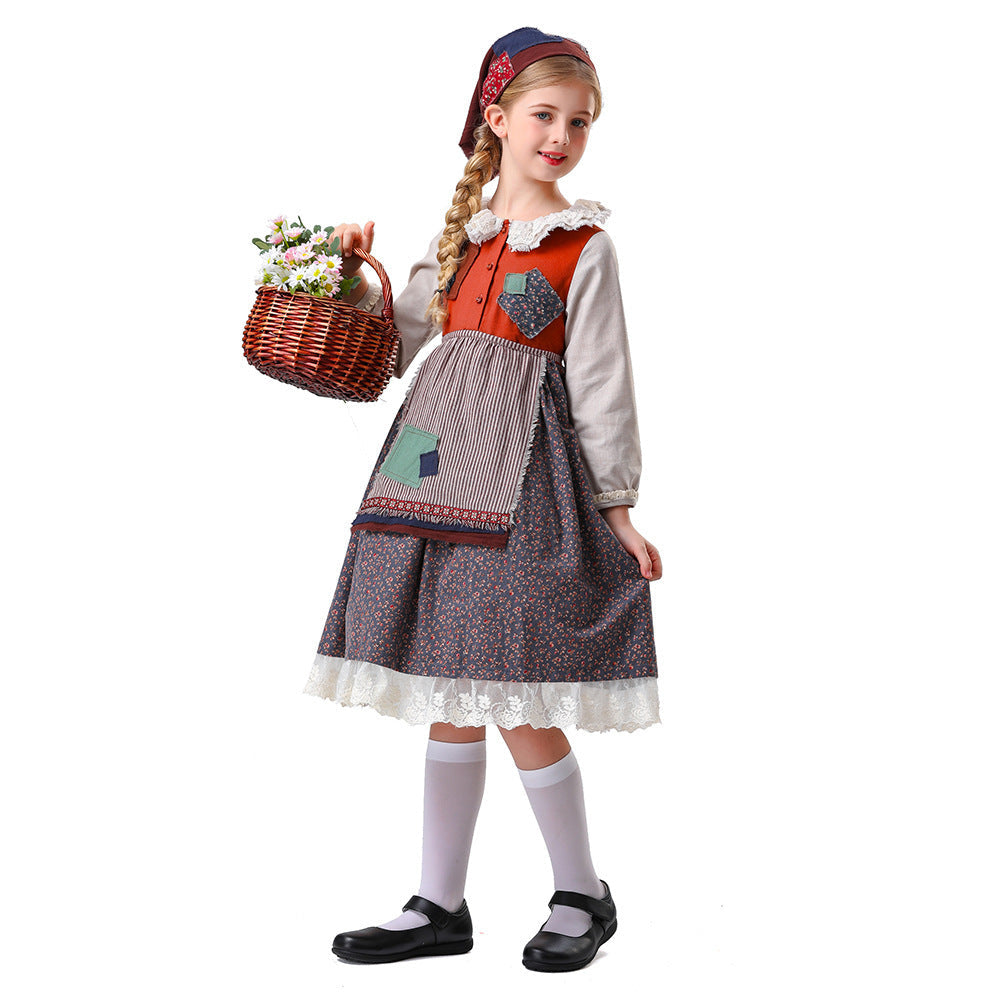 Damen nan vintageinspiriertes Rüschenkleid mit abnehmbarer Schürze und Spitzenbesatz R&B