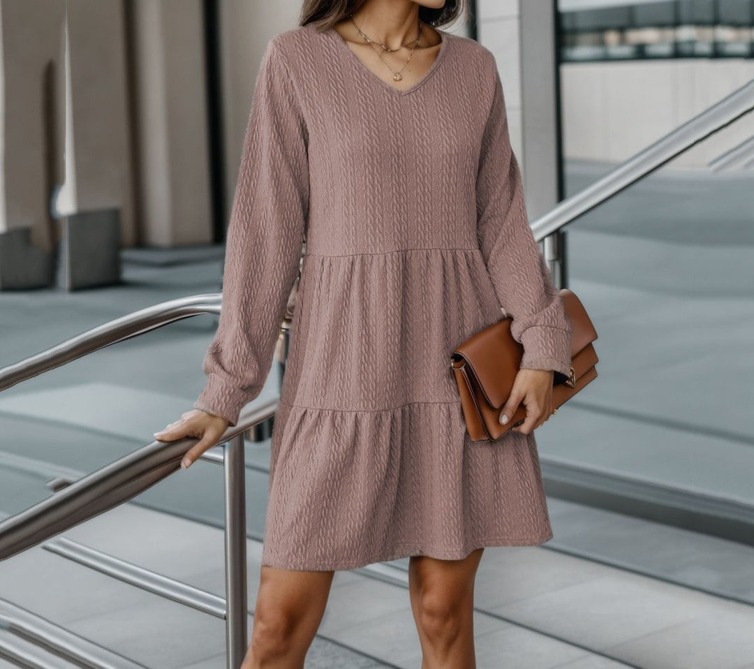 Damen Lockeres V-Ausschnitt Kleid mit Volantdetails R&B
