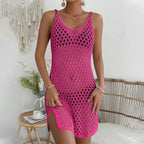 Damen gehäkeltes Strandkleid mit transparentem Netzdesign R&B