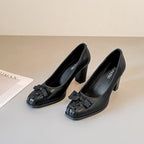Damen elegante Blockabsatz-Pumps mit dekorativem Schleifenakzent