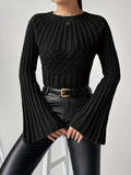 Damen Strickpullover mit weitem Ärmel und Zopfmuster R&B