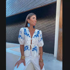 Damen Bluse mit floralen Stickereien und verspieltem Schnitt R&B