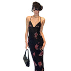 Damen Maxi Strandkleid mit floralem Mesh-Design und tiefem V-Ausschnitt R&B