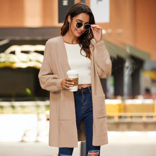 Damen Strickmantel mit weicher Struktur und praktischen Taschen R&B