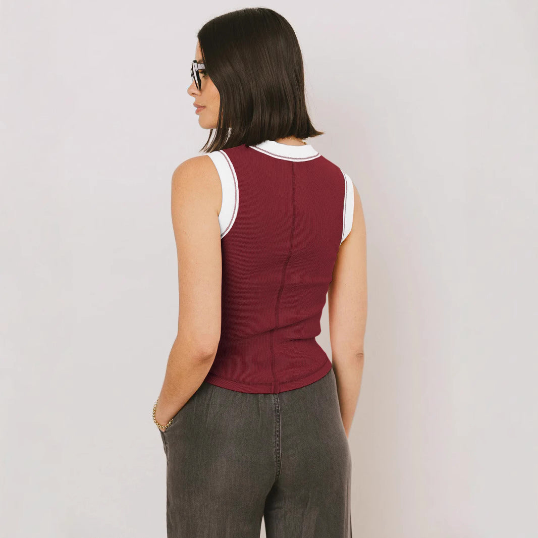 Damen Ripp-Top mit Kontrastdetails und figurbetontem Schnitt R&B