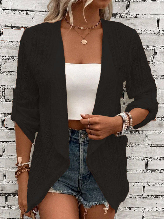 Damen Leichte Strickjacke mit asymmetrischem Schnitt und 3/4-Ärmeln R&B
