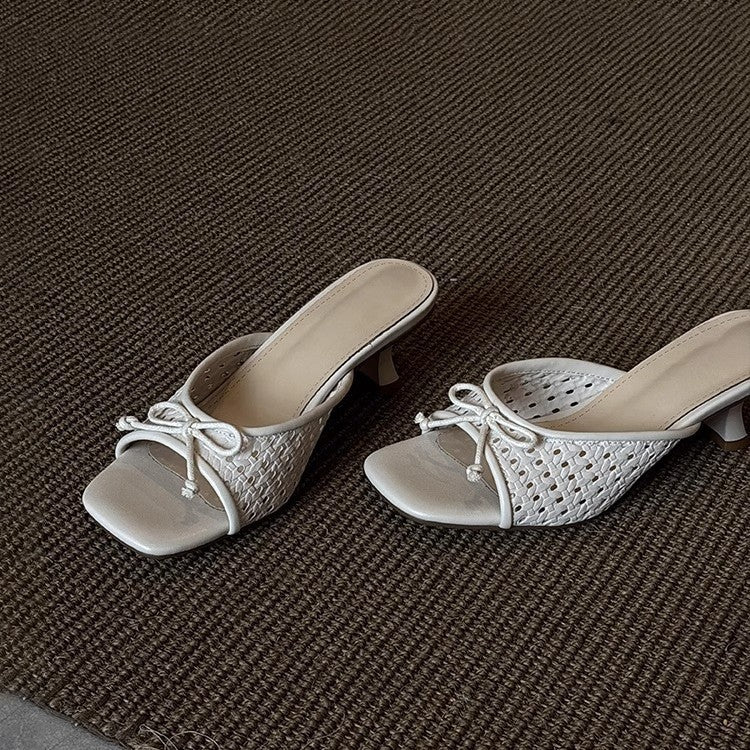 Damen modische Mules mit elegantem Schleifen-Design und komfortablem Absatz R&B