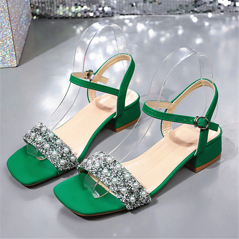 Damen elegante Riemensandalen mit transparentem Obermaterial und glitzernden Perlen R&B