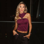 Damen elegantes Top mit hohem Kragen und schlichtem Design R&B