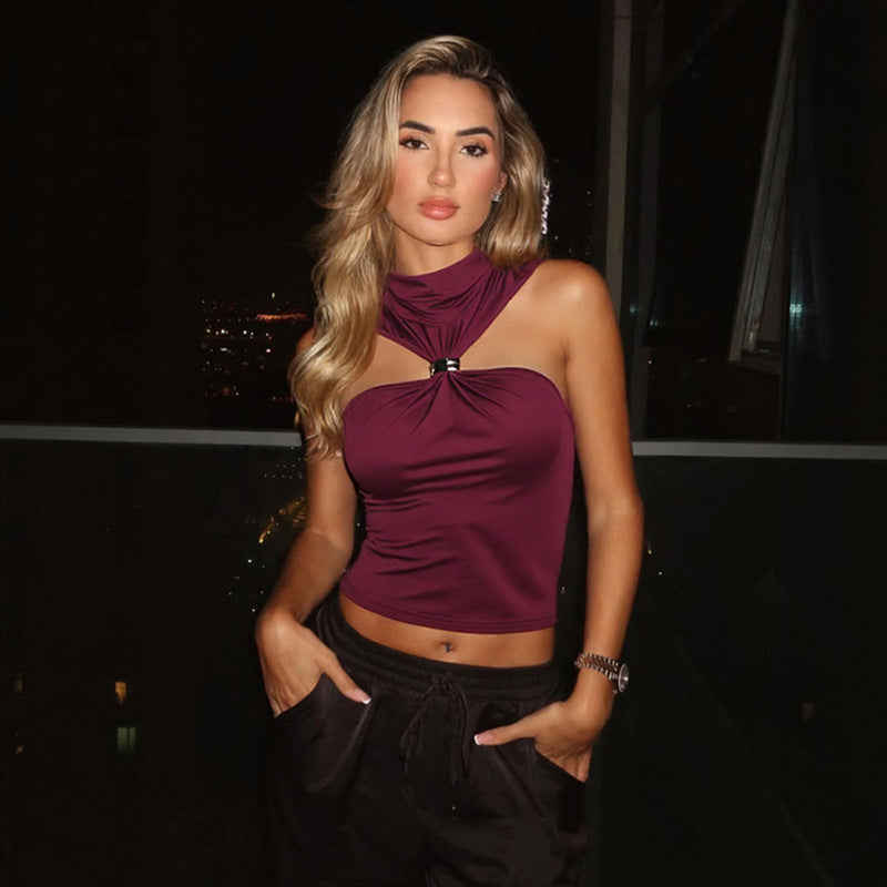 Damen elegantes Top mit hohem Kragen und schlichtem Design R&B