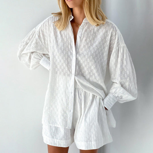 Damen modisches Kurzarm-Pyjama-Set mit strukturierter Oberflächenbeschaffenheit R&B