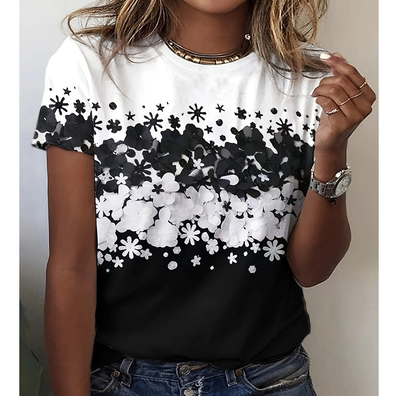Damen T-Shirt mit floralem Design und modernem Schnitt R&B