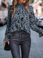 Damen Modische Bluse mit Rüschensaum und Animal-Print R&B
