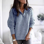 Damen nan weicher Strukturstrickpullover mit halbem Reißverschluss und Troyerkragen R&B