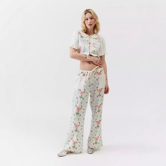 Damen Kombi-Set mit romantischem Stickdesign und lockerem Schnitt R&B