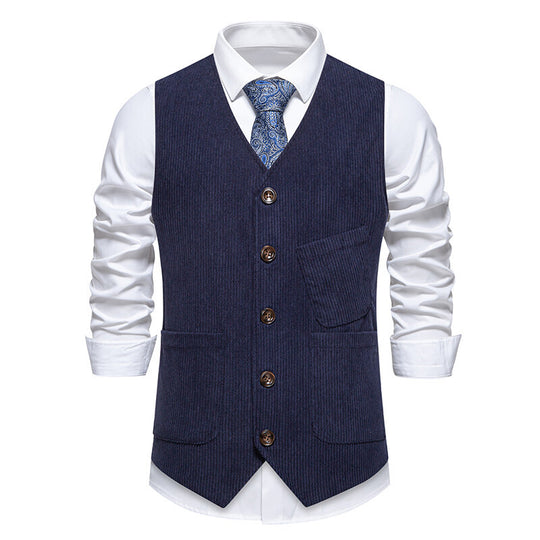 Herren elegante Cordweste mit praktischen Taschen und fein strukturiertem Design R&B