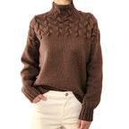 Damen nan Strickpullover mit Zopfstruktur und hohem Rollkragen R&B