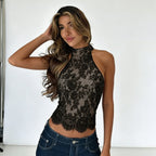 Damen Elegantes Spitzenoberteil mit hochgeschlossenem Design R&B