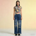 Damen Weite Ripped Jeans mit hohem Bund