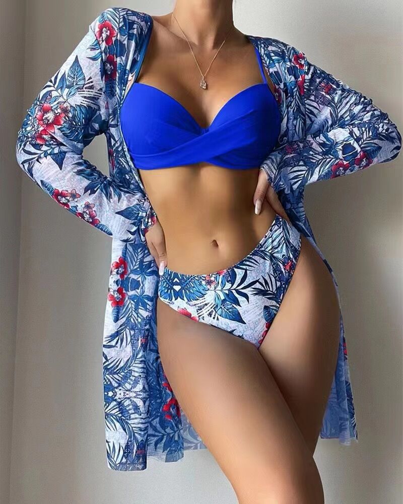 Damen Bikini-Set mit floralem Cover-Up R&B