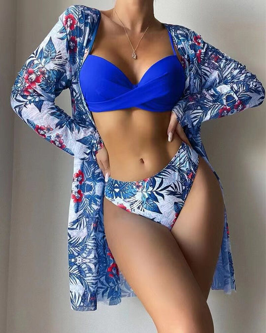 Damen Bikini-Set mit floralem Cover-Up R&B